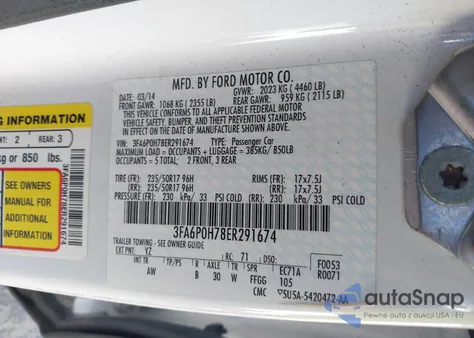 2014 Ford Fusion Se from USA, damaged, VIN 3FA6P0H78ER291674